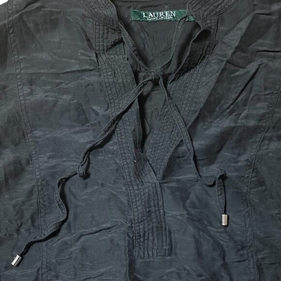 Lauren Ralph Lauren Cotton Silk Blend Black Tunic Tie Top Size Medium - Picture 5 of 5